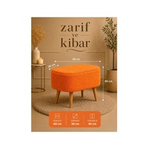 Pufly Peluş Çok Amaçlı Dekoratif Puf Koltuk Dekoratif Puf Ahşap Ayaklı Puf 30x60 Turuncu Turuncu