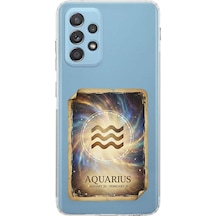 Samsung Galaxy A52 İle Uyumlu Burç Kartları Kova Tasarımlı Şeffaf Silikon Kılıf Şeffaf