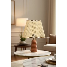 Ahşap Masa Abajuru Kumaş Başlık Dekoratif Masa Lambası Gece Lambası Çok Renkli