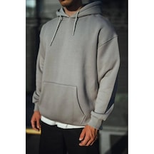 Erkek 3 İplik Penye Kapüşonlu Basic Sweatshirt Hoodie - Boyalı Gri