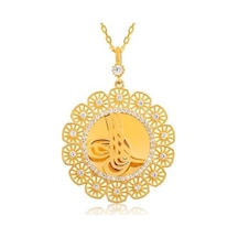 925 Ayar Gümüş Tuğralı Altın Kaplama Kadın Gümüş Kolye