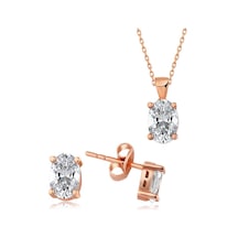 925 Ayar Gümüş Rose Oval Taş İkili Set Antik Gümüş