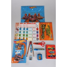 Lisanslı Hot Wheels 18 Parça Kırtasiye Seti Makas,bloknot,roket Silgi,uçlu Kalem 0.7mm Altın