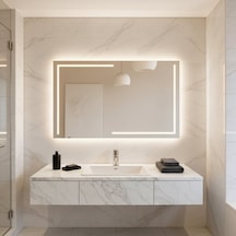 70x100 Cm Diktörgen Led Banyo Aynası Dokunmatik & Dim Edilebilir Beyaz Işık 6500k Beyaz