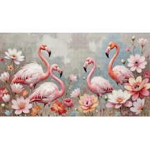 Flamingolar Renkli Çiçekler Poster Duvar Kağıdı