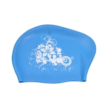 Gökyüzü Mavisi Projektör Yetişkin Uzun Saç Kadınlar İçin Yüzme Kap Su Geçirmez Silikon Yüzme Havuzu Şapka Mavi
