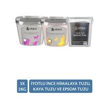 3'lü Paket 2 Kg İyotlu İnce Himalaya Ve Kaya Tuzu Epsom Tuzu 1250 Gr