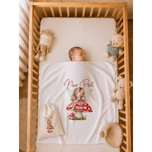 İsim Baskılı Kız Bebek Battaniyesi %100 Pamuk Çift Kat Penye 80x80 Cm Ham Bez Kıyafet Kesesi Yenidoğan Hediyesi 1096bk3x