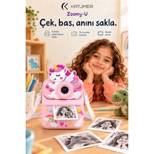 Kj/zm-004 Zoomy-u Unicorn Figürlü Anında Baskılı Çocuk Fotoğraf Makinesi, Çift Kamera, 2,4 İnç Ekran, 1080p Video, 3+ Yaş Pembe