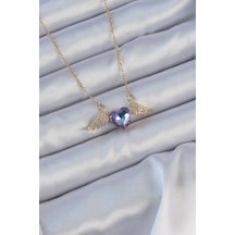 316l Çelik Zincir Altın Renk Mavi Mor Zirkon Taşlı Kanatlı Kalp Kolye - Tj-bko9161 Gümüş