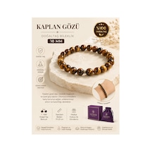 Leyan Doğaltaş 10 Mm Kaplan Gözü Doğal Taş Bileklik Unisex Esnek İpli Bileklik Bej Bej