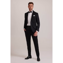 Ysf Erkek Siyah Slim Fit Kırlangıç Yaka Damatlık