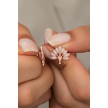 925 Ayar Gümüş Zirkon Taşlı Ağaç Model Küpe Pembe Altın