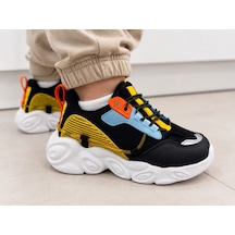 Papucumun Dünyası Çocuk Canlı Renk Kombinasyonlu Futuristik Yan Panel Detaylı Bağcıklı Street Style Sneaker Sıyah - Sarı
