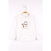 Toontoy Kız Çocuk Çanta Nakışlı Sweatshirt Ekru