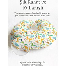 Safari Hayvanları Desenli Pamuklu Boyun Yastığı - Eğlenceli Yeşil Turuncu Seyahat Yastığı Pastel Lavanta Aqua