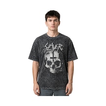Slayer Rock Metal Müzik Grubu Ön Baskılı Unisex Oversize Eskitme Siyah