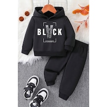 Uyguntarz Black Baskılı Çocuk Rahat Eşofman Takımı Siyah