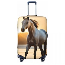 Beyaz At Baskılı Bavul Kapağı Gün Batımı Deniz Faydalı İş Koruma Bagaj Malzemeleri Tatil