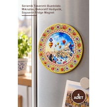 5 Adet Kapadokya Temalı Seramik Magnet Seramik Tasarımlı Buzdolabı Mıknatısı, Dekoratif Hediyelik, Souvenir Fridge Magnet