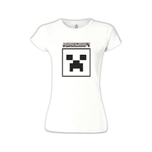 Minecraft - Creeper Stencil Beyaz Kadın Tshirt 001