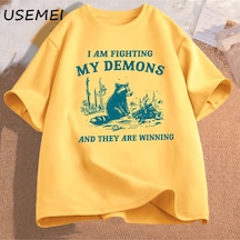 Flood Of Style Ben Benim Demons Rakun Meme T Shirt Mücadele Ediyorum Komik Grafik Baskılı Tişört Erkek Kadın Sarı