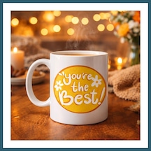 Bezos You're The Best Yazılı Porselen Kupa Model 123 Motive Edici Tasarım, Özel Hediye Fikri, Kahve & Çay Kupası Ob Çok Renkli