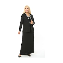 Ladies First Büyük Beden 3729 Siyah Gümüş Abiye Ceket+Elbise Takım 001