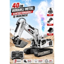 Metal Başlıklı Buharlı 1:18 Ölçekli Uzaktan Kumandalı 10 Fonksiyonlu 2.4 Ghz Oyuncak Ekskavatör Beyaz