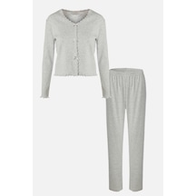 Kadın Pamuklu Dantel Ve Kurdele/fiyonk Detaylı Kaşkorse Renkli Pijama Takımı Kk30115 M
