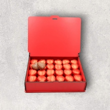 50 Adet Kalp Şeklinde Çikolatalı Kırmızı Ahşap Hediye Kutusu Sevgi Dolu Tatlar