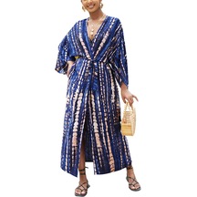 Yucama Damen Chiffon Boho Kimono Maxi-kleid Strandkleid Lang Sommerkleid - H Darkblue 2
