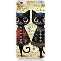 Apple Uyumlu iPhone 6 Plus Dantel Elbiseli Kedi Dostluğu Desenli Silikon Kılıf Çok Renkli