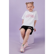 Lela Pamuklu Baskılı Bisiklet Yaka Şortlu Alt-Üst Kız Çocuk Takım 6212004 Beyaz