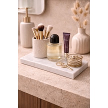 12x25 Cm Kuvars Mermer Dekoratif Organizer Tepsi Kahve Sunum Banyo Parfüm Standı