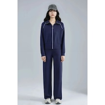 Fiolin Modal Dokulu Fermuarlı Sweatshirt & Pantolon İkili Takım Lacivert