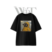 Thewert Crow Raincoat Tasarım Baskılı Ünisex Siyah Oversize T-shirt