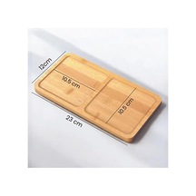 2 Bölmeli Doğal Bambu İkram Tepsisi - Kahve Ve Atıştırmalık Sunum Tabağı - Kurabiye Ve Çay Servisliği 23x12 Cm 15cm