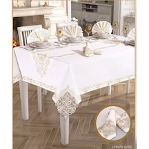 Elegant Linen Yemek Takımı Masa Seti 12 Kişilik 26 Parça Supla Runner Set Krem-gold