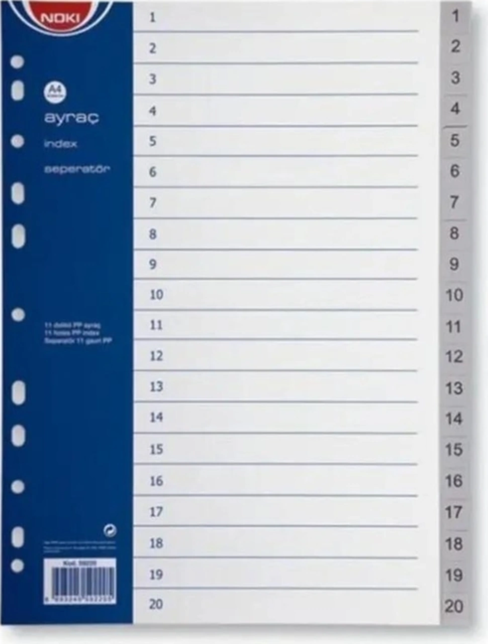 Seperatör 1-20 Rakamlı Plastik A4 Plastik Ayraç Seperatör