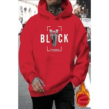 Uyguntarz Black Baskılı Pamuklu Oversize Sweatshirt Kırmızı