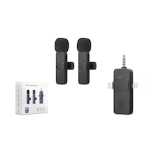 Kablosuz Çiftli Yaka Mikrofon Seti Type-c Lightning 3.5 Mm Siyah Hdx2782