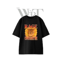 Thewert Rage Cat 1 Tasarım Baskılı Ünisex Siyah Oversize T-shirt