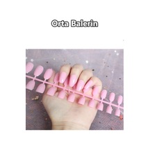 24 Adet Renkli Balerin Takma Tırnak Orta Uzun 309 Gül Pembe