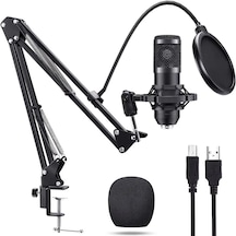Profesyonel Kondansatör Mikrofon Seti Ayarlanabilir Stand Usb Pc Bağlantılı Youtube Karaoke Podcast