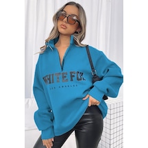About Blank Madmext Mavi Fermuar Detaylı Baskılı Sweatshirt, Xl Acı Kahverengi