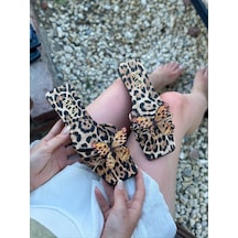 Erva'nın Butiği Leopar Aisha Leopar Kelebek Detay Kadın Terlik-6342 Leopar Cilt