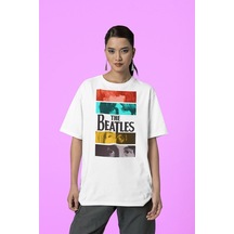 The Beatles Baskılı Unisex Tişört, Oversize Müzik Grubu Tişört Beyaz