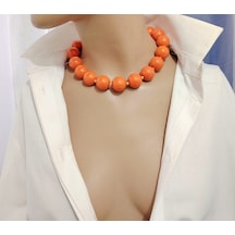 Manolya Büyük Akrilik Boncuk Choker Kolye 5 Renk Turuncu