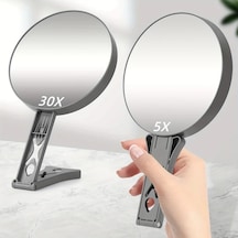 Willowhaven Çift Taraflı Katlanır 4.5 İnç El Aynası 5x 30x Büyütme Gri Gri